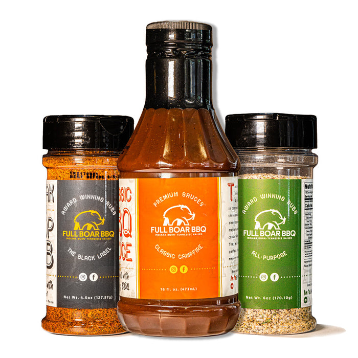 Competition Brisket Kit with Black Label Rub, Classic Campfire Sauce and Garden, Barn & River Rub.