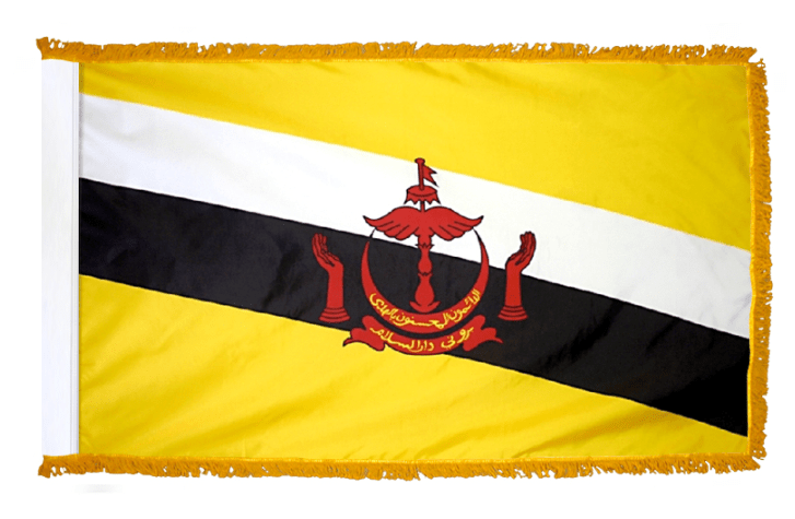 Brunei nylon flag product image with yellow field diagonal bands and national crest