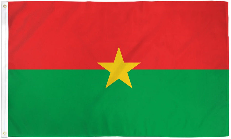 Burkina Faso flag made in USA with red green fields and central yellow star