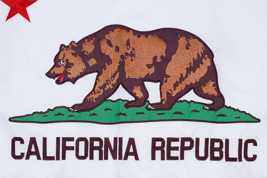California Bear Flag close-up with grizzly bear and red star