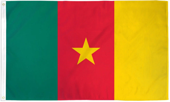 Cameroon flag made in USA with green red yellow bands and central yellow star