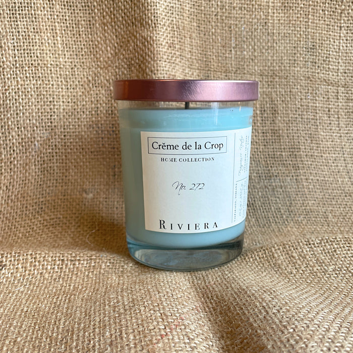 Riviera Soy Candle in a labeled glass container