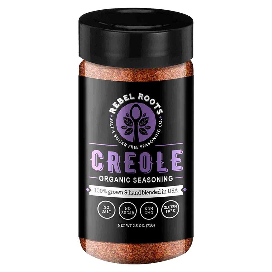 Rebel Roots Salt-Free Seasoning Blends: Creole seasoning jar.