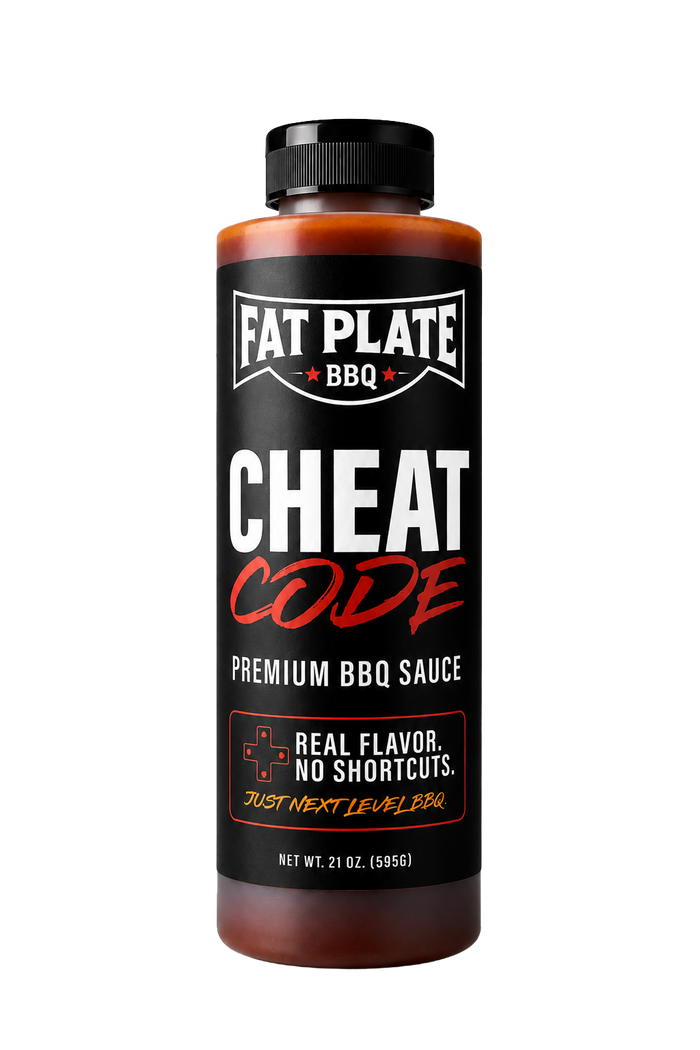 Cheat Code Premium BBQ Sauce in a 21 oz bottle with black cap