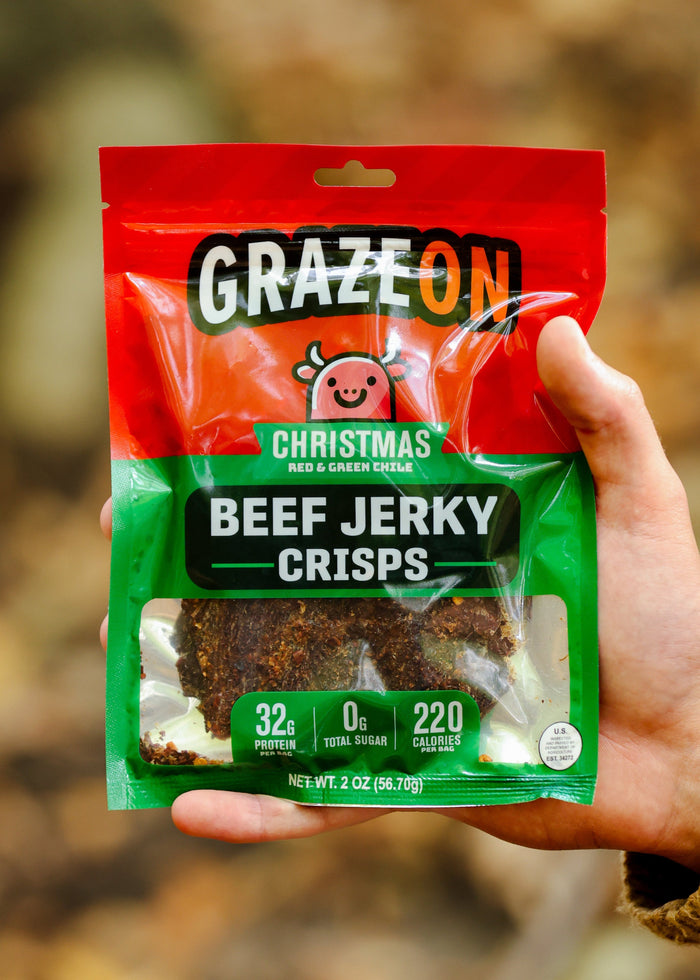 GrazeOn Christmas Beef Jerky Crisps- High Protein, No Sugar, Crunchy Air-Dried Meat Snack, All-Natural - 2.0 oz