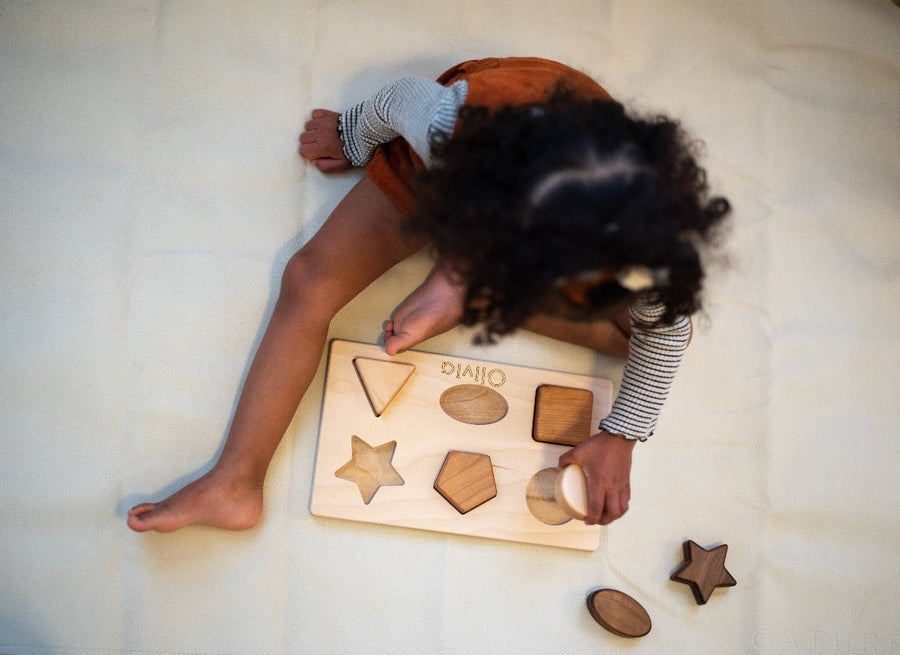 Chunky Wooden Shape Puzzle: 6 Shapes & Birch Base