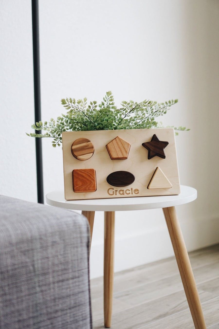 Chunky Wooden Shape Puzzle: 6 Shapes & Birch Base