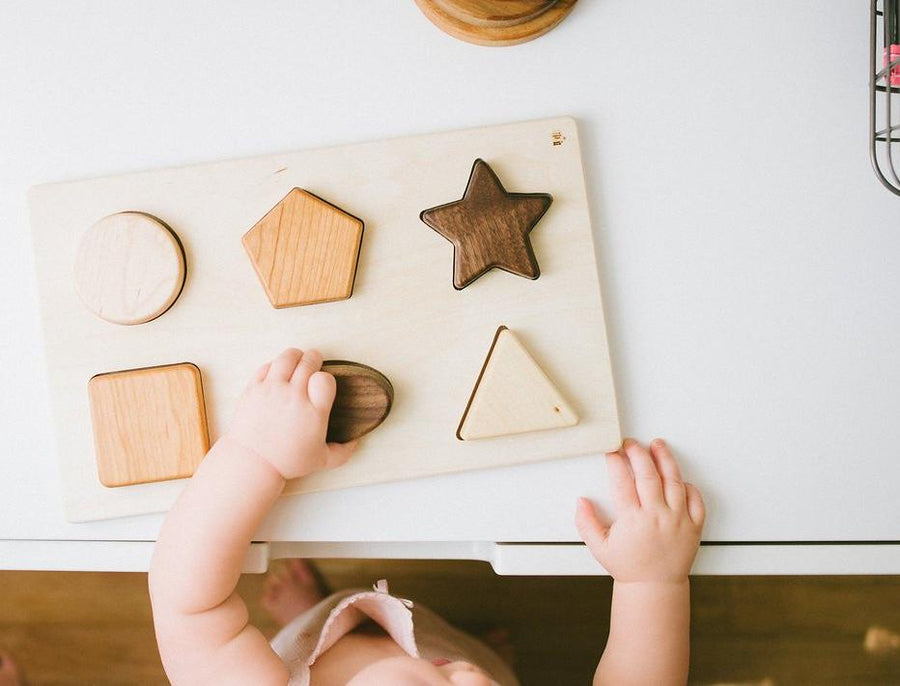Chunky Wooden Shape Puzzle: 6 Shapes & Birch Base