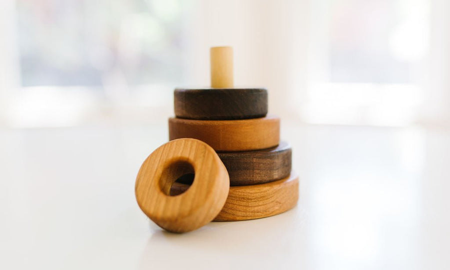 Wooden Ring Stacker: Cherry & Walnut, 4 Rings
