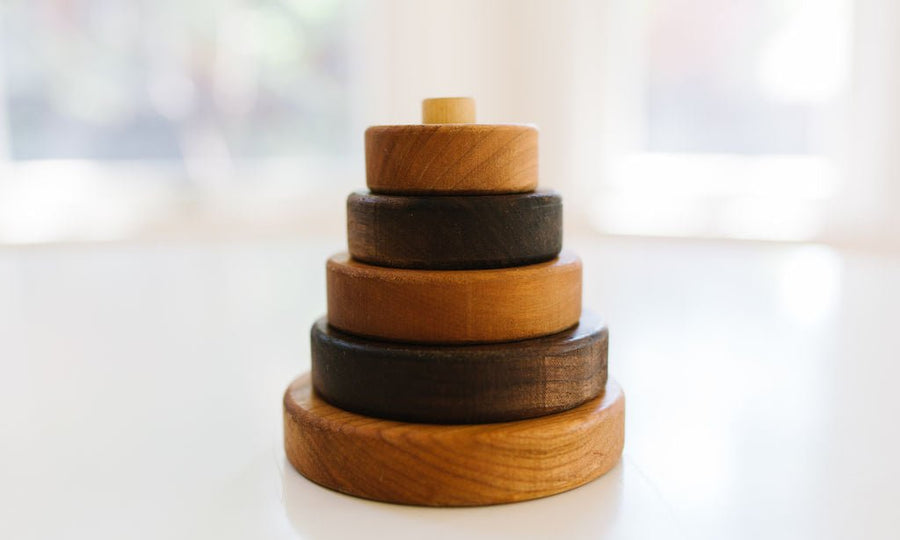 Wooden Ring Stacker: Cherry & Walnut, 4 Rings