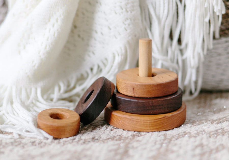 Wooden Ring Stacker: Cherry & Walnut, 4 Rings