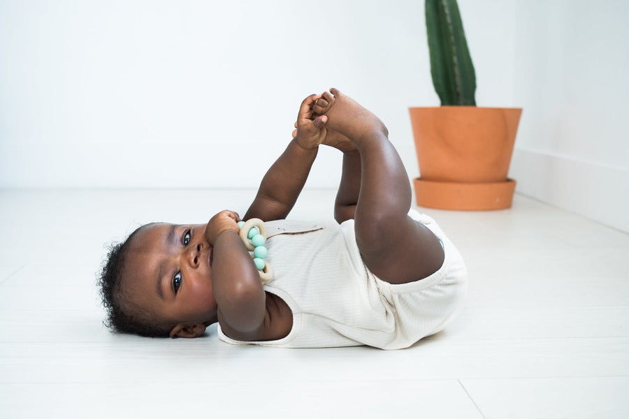 Classic Baby Teether: Wood Rings & Silicone Beads