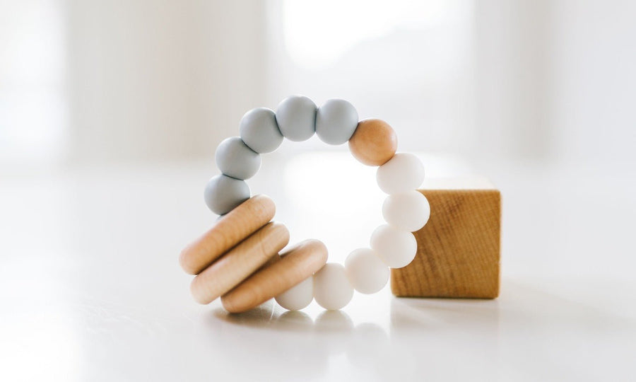Classic Baby Teether: Wood Rings & Silicone Beads