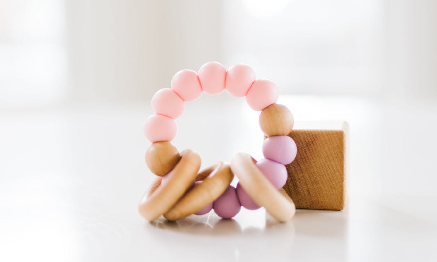 Classic Baby Teether: Wood Rings & Silicone Beads