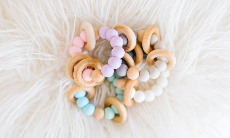 Classic Baby Teether: Wood Rings & Silicone Beads