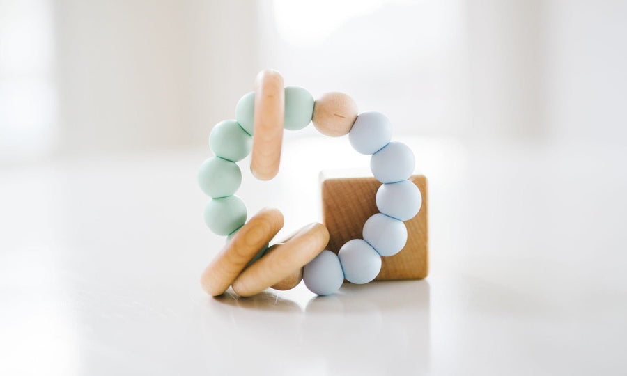 Classic Baby Teether: Wood Rings & Silicone Beads