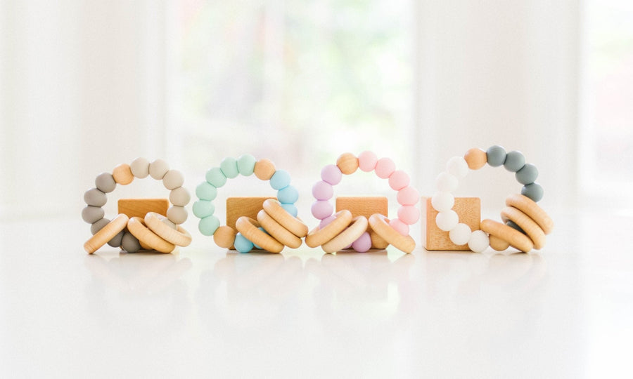 Classic Baby Teether: Wood Rings & Silicone Beads