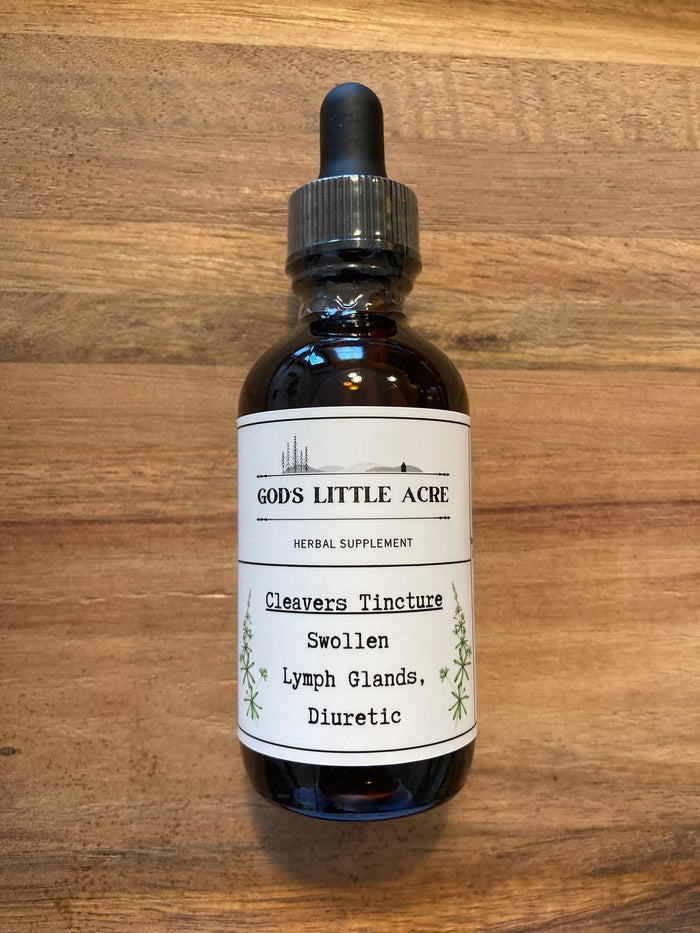 Cleavers Tincture in its amber glass bottle with dropper with supplier branding