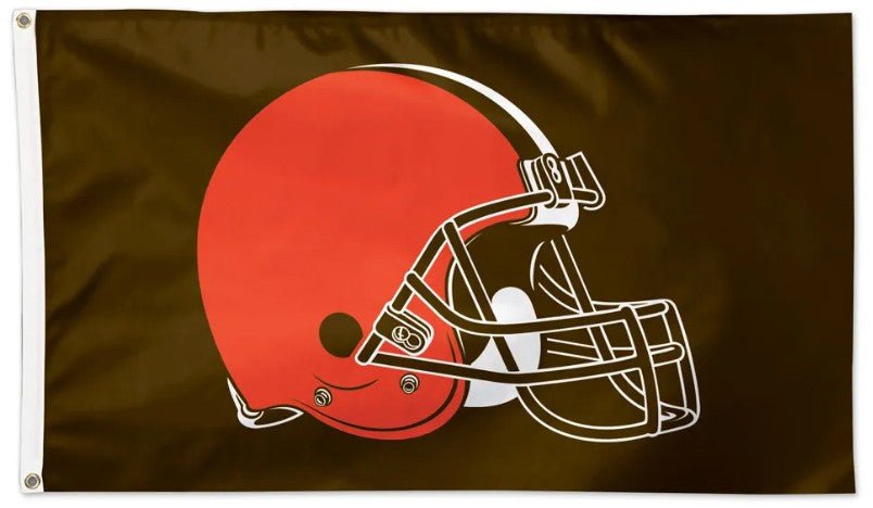 Cleveland Browns 3x5 flag with deluxe helmet logo on brown background