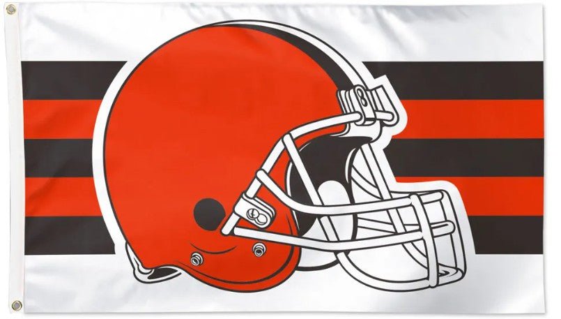 Cleveland Browns 3x5 white flag with stripes and team logo