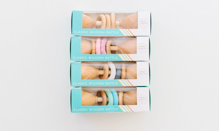 Color Block Baby Rattle: Wood & Silicone Rings