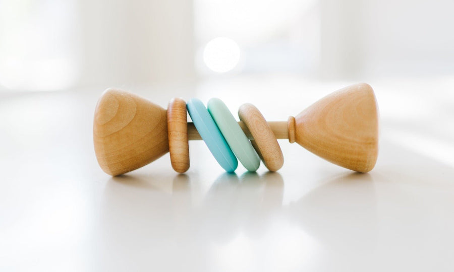 Color Block Baby Rattle: Wood & Silicone Rings
