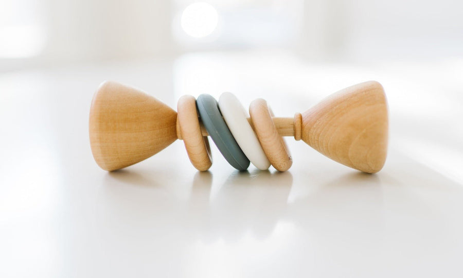Color Block Baby Rattle: Wood & Silicone Rings