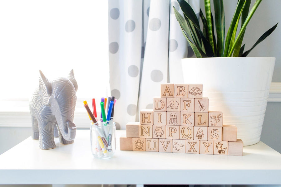 Maple Alphabet Blocks: 30-Piece Unfinished ABC Set