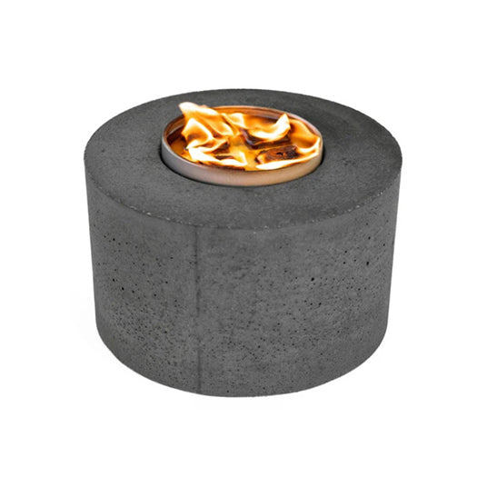 Cylinder concrete holder with lit bonfire insert