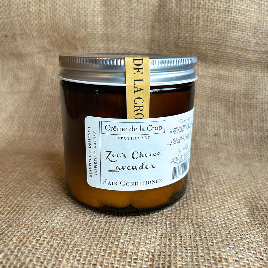 Zoe’s Choice Lavender Hair Conditioner in its labeled container