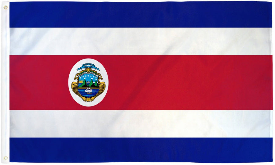 Costa Rica flag made in USA with blue white red white blue horizontal stripes