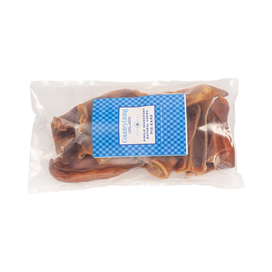 Country Living Whole Pig Ears Dog Treats – 100% Natural, Premium Pork Chews for Dental Care – (15-Pack)