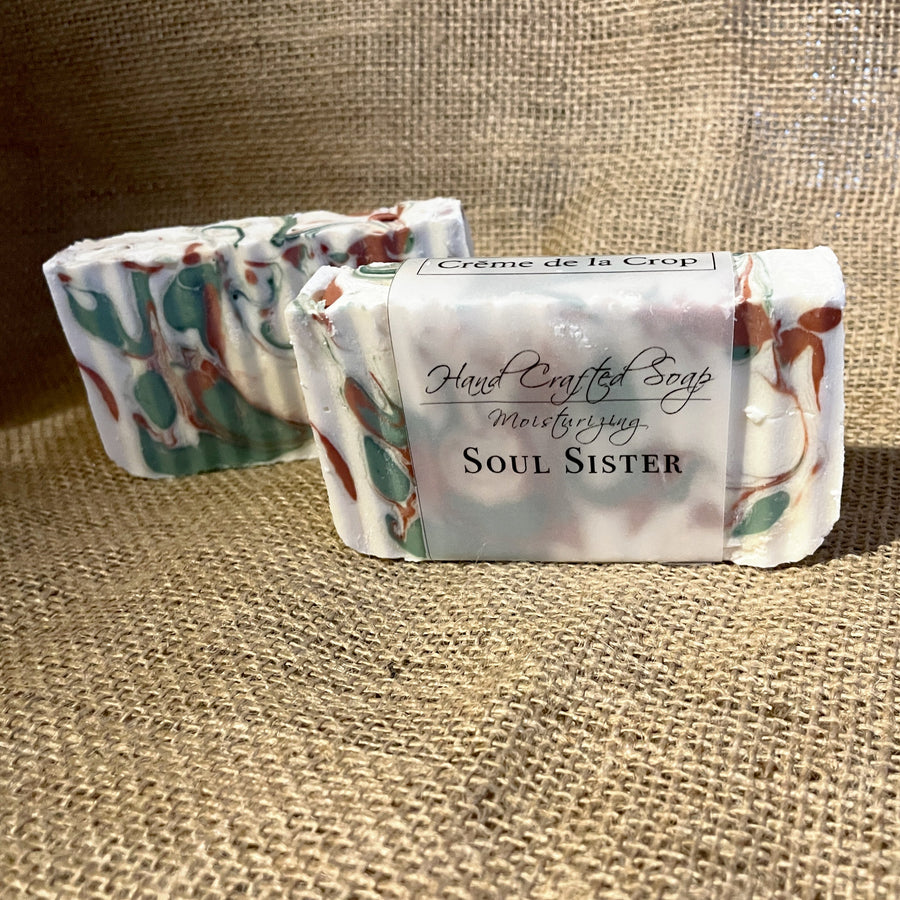 Soul Sister Bar Soap - Cranberry, Apple & Marmalade showing the hand-cut swirl pattern