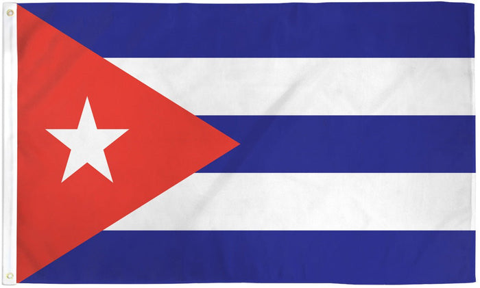 Cuba flag made in USA with blue white stripes red triangle and white star