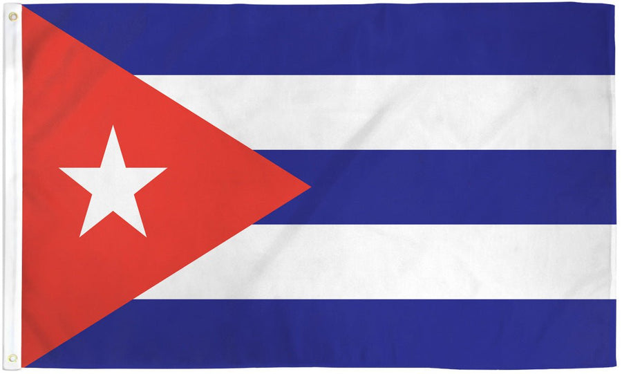 Cuba flag made in USA with blue white stripes red triangle and white star