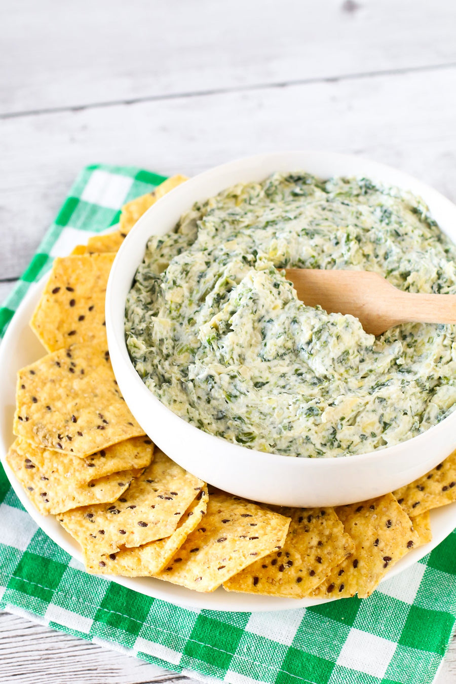 Spinach artichoke dip with tortilla chips