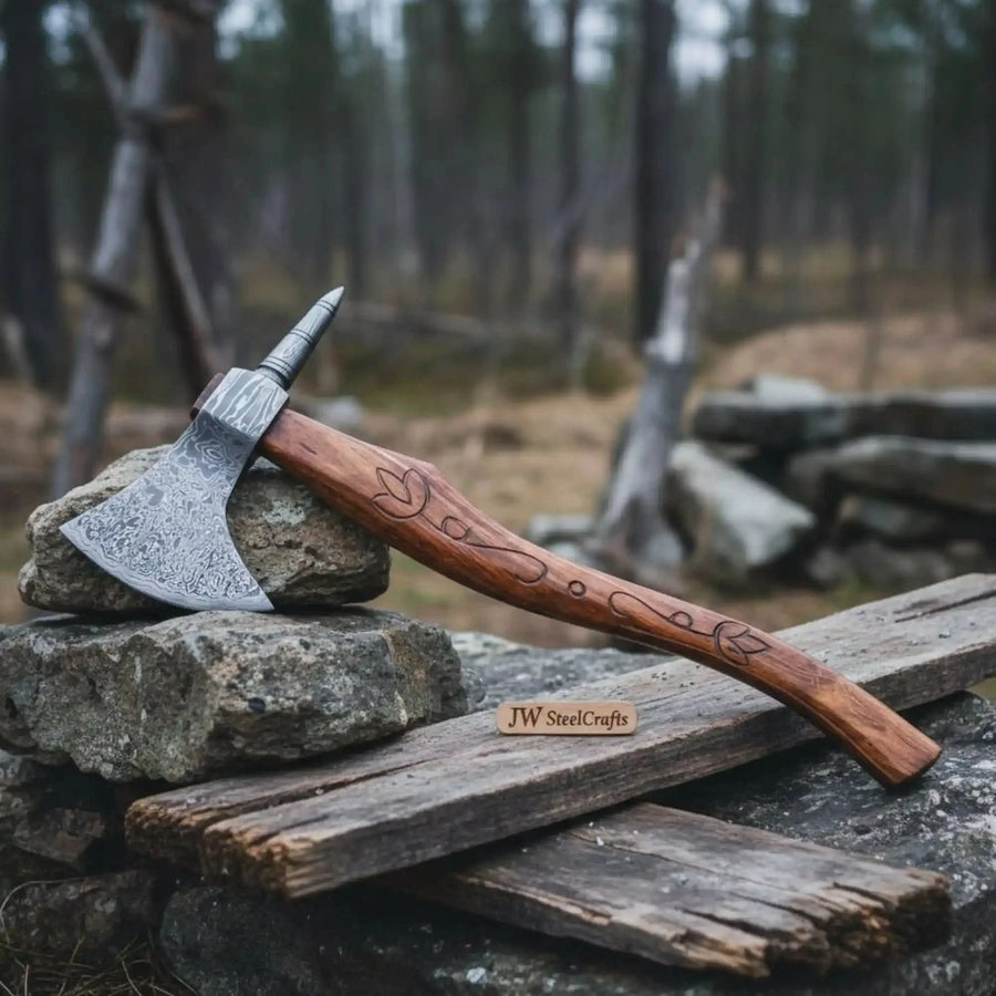 Custom Handmade 20" Damascus steel Best Bearded  Felling Hatchet Axe