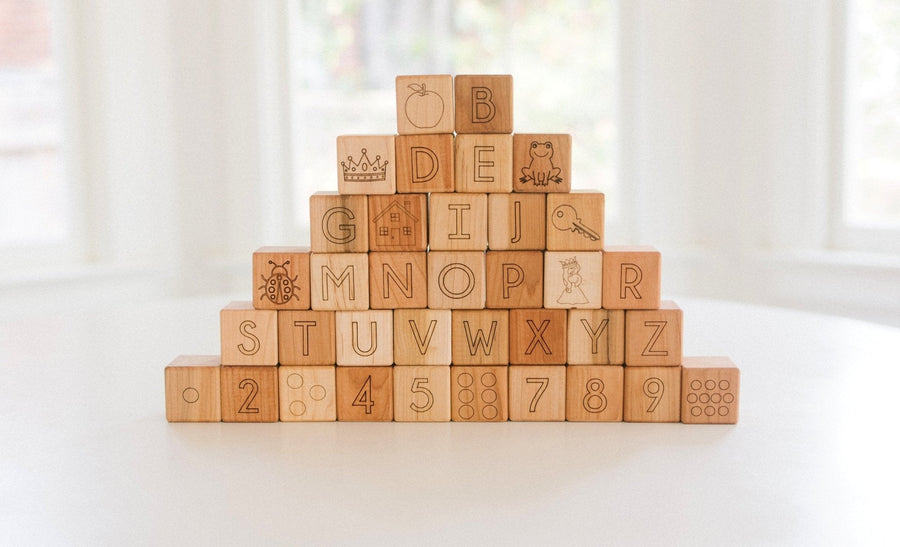 Wooden Alphabet & Number Blocks: 36-Piece Maple Set