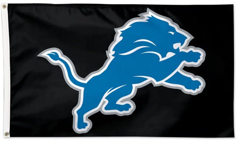 Detroit Lions 3x5 black striped flag with black team logo