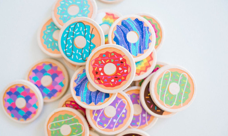 Donut Matching Game: 24 Wooden Memory Tiles