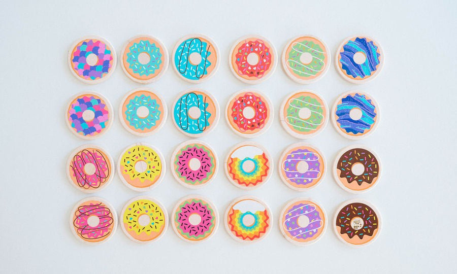 Donut Matching Game: 24 Wooden Memory Tiles