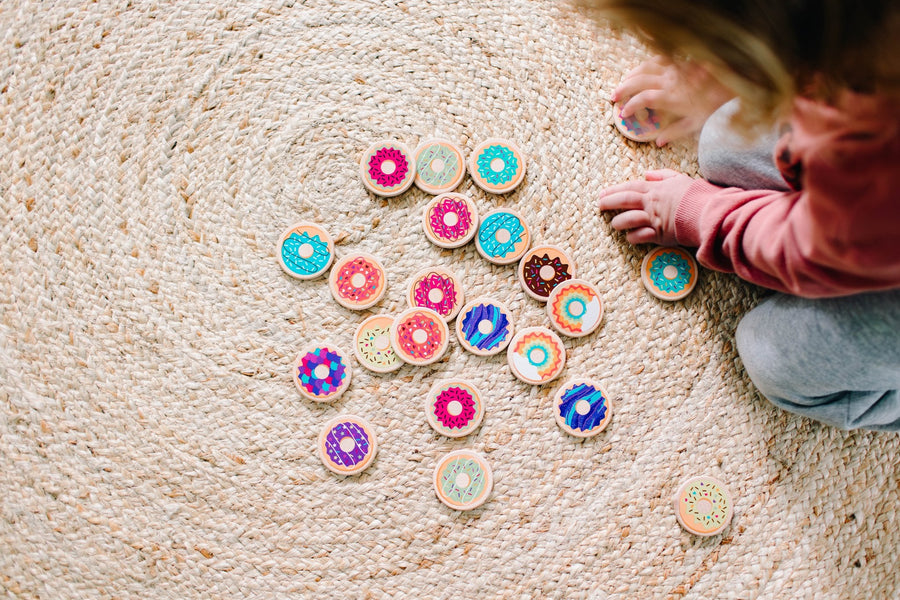 Donut Matching Game: 24 Wooden Memory Tiles