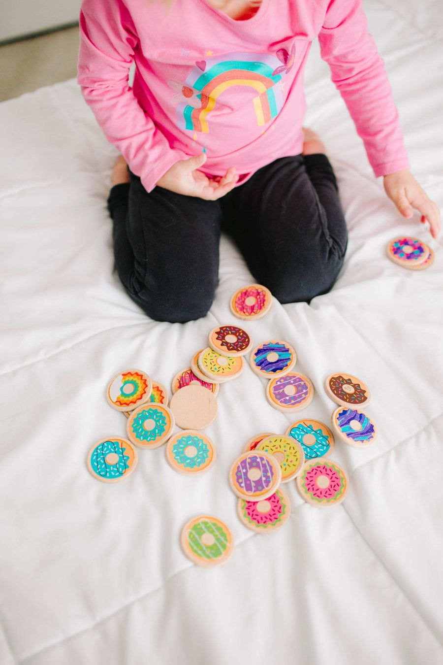 Donut Matching Game: 24 Wooden Memory Tiles