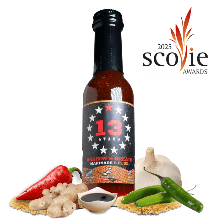 Dragon’s Breath mild sauce bottle with peppers, ginger and soy sauce