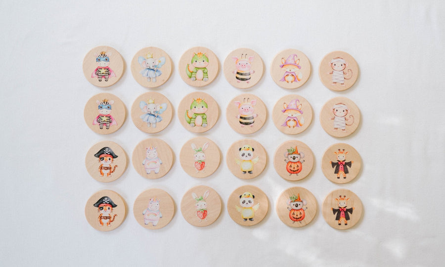 Dress-Up Animal Matching Game: 24 Wooden Tiles