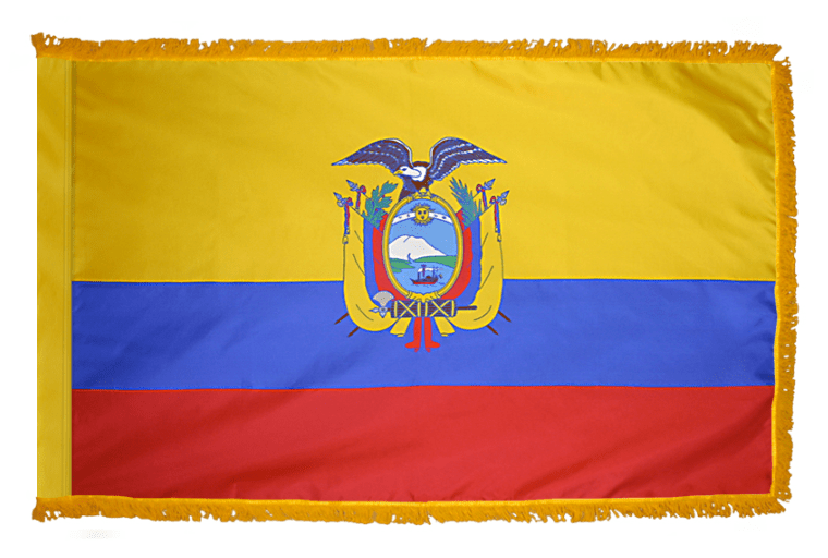 Ecuador nylon flag product image with yellow blue red tricolor and coat of arms
