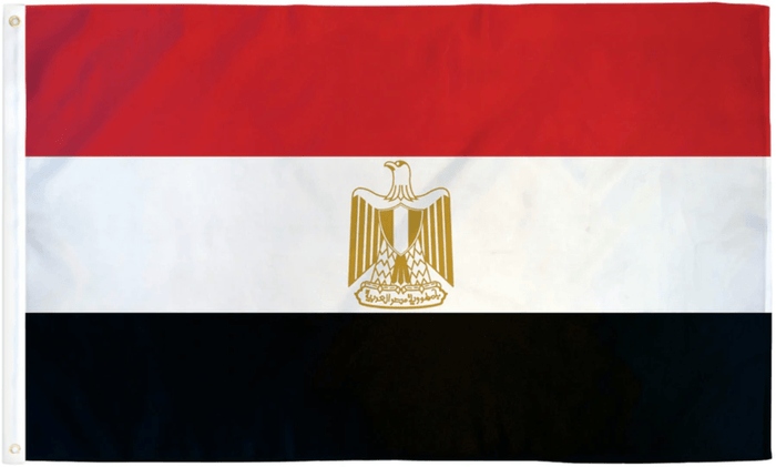 Egypt flag made in USA with red white black bands and gold Eagle of Saladin