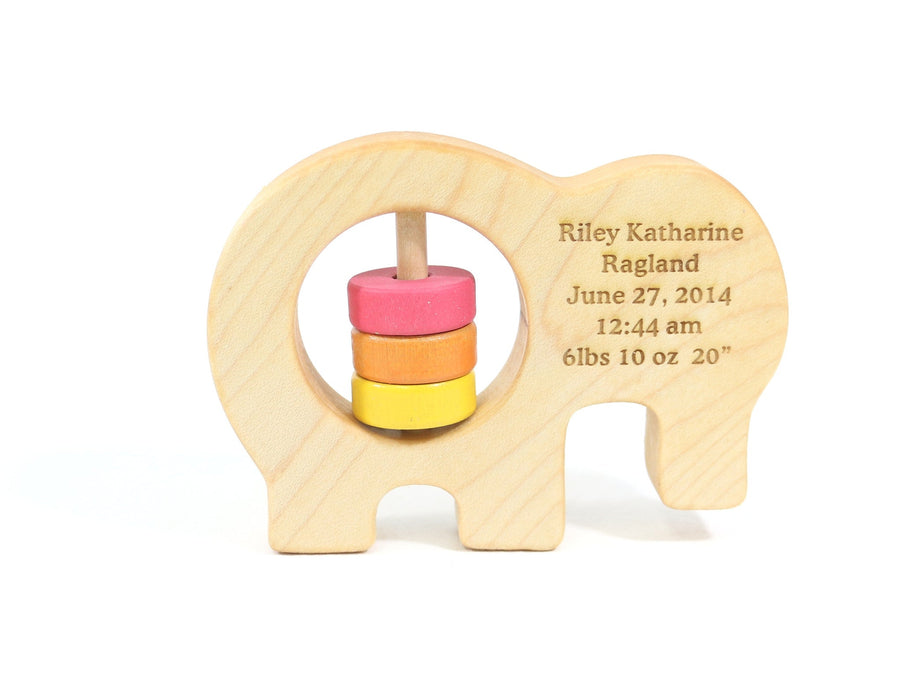 Elephant Wooden Baby Rattle: Maple Wood
