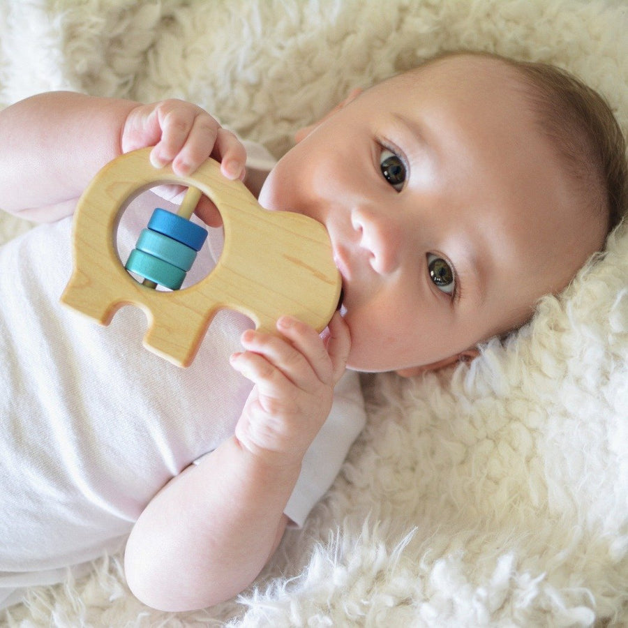Elephant Wooden Baby Rattle: Maple Wood