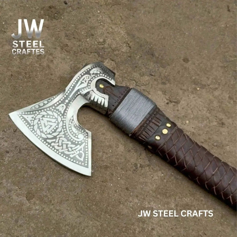Viking Style Engraved Axe | Handcrafted Leather Wrapped Handle